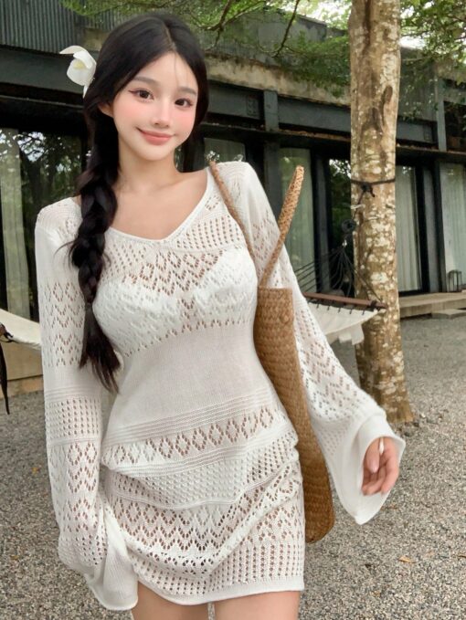Women's Solid Color Long Sleeve V-Neck Summer Vacation VO1 - Image 3