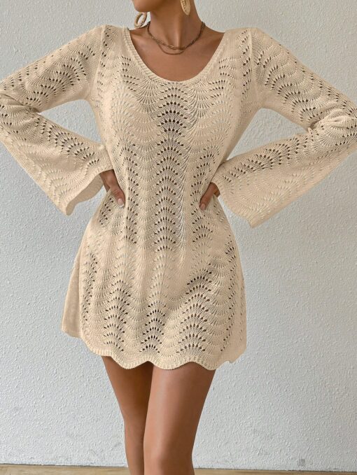 Women's Summer Beach Hollow Out Knitted Tie Backless Cover-Up Dress VO2 - Image 2