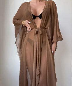 Swim Summer Beach Lettuce Trim Belted Kimono V10