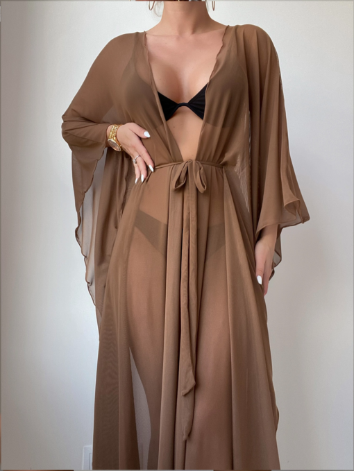 Swim Summer Beach Lettuce Trim Belted Kimono V10