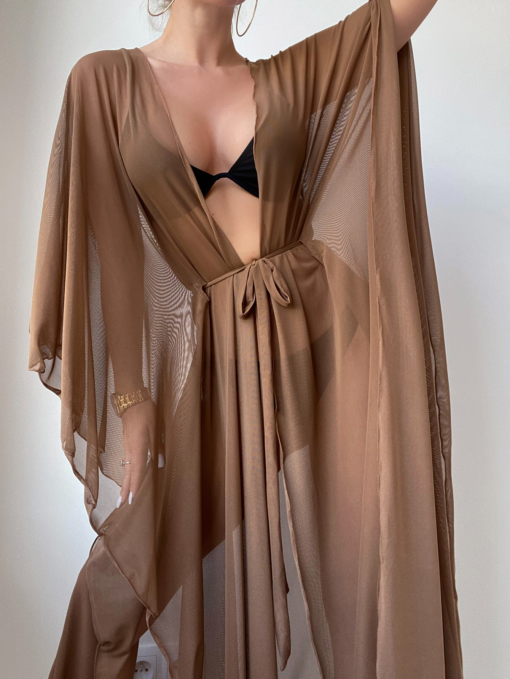 Swim Summer Beach Lettuce Trim Belted Kimono V10 - Image 2